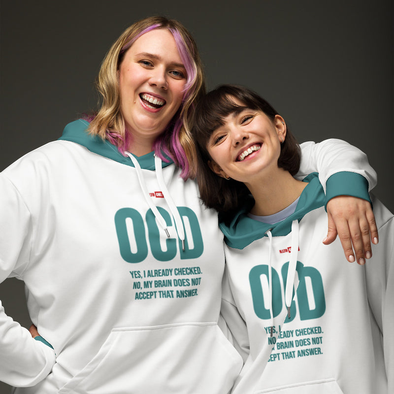 ILLTOCHILL OCD Support Obsessive-Compulsive Disorder gift heavyweight Unisex Hoodie – Couples Front (White)