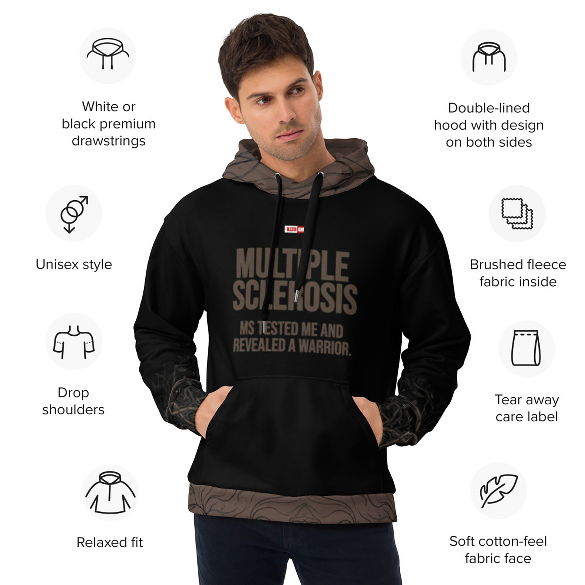 ILLTOCHILL MS awareness Multiple Sclerosis support gift heavyweigh Unisex Hoodie – Product specs Front (Black)