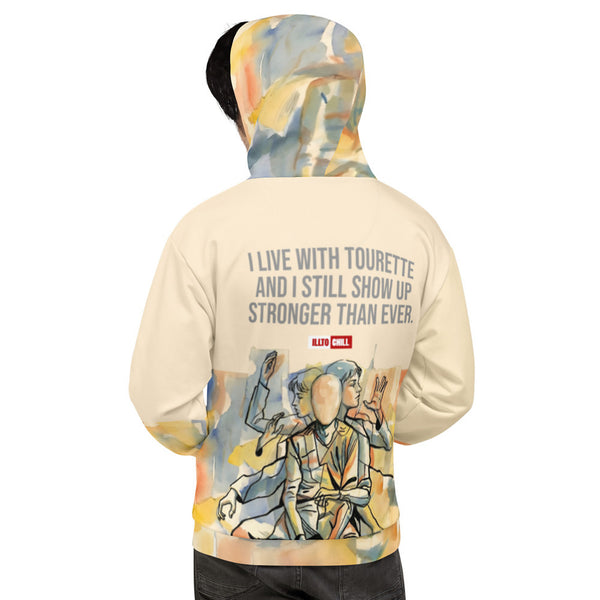 ILLTOCHILL Tourette syndrome awareness TS gift Unisex heavyweight Hoodie – Men's Back (White)