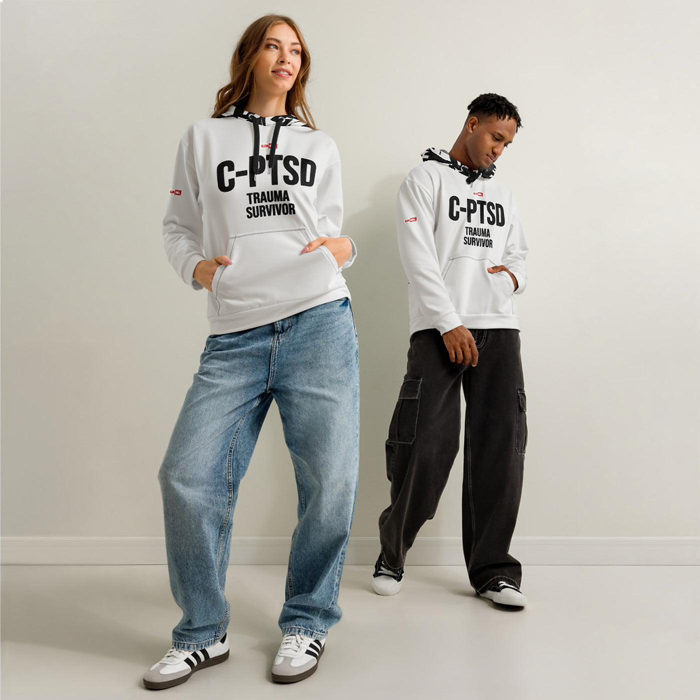 ILLTOCHILL CPTSD awareness Complex Post-Traumatic Stress disorder gift Unisex cotton hoodie – Duet Front (Black)