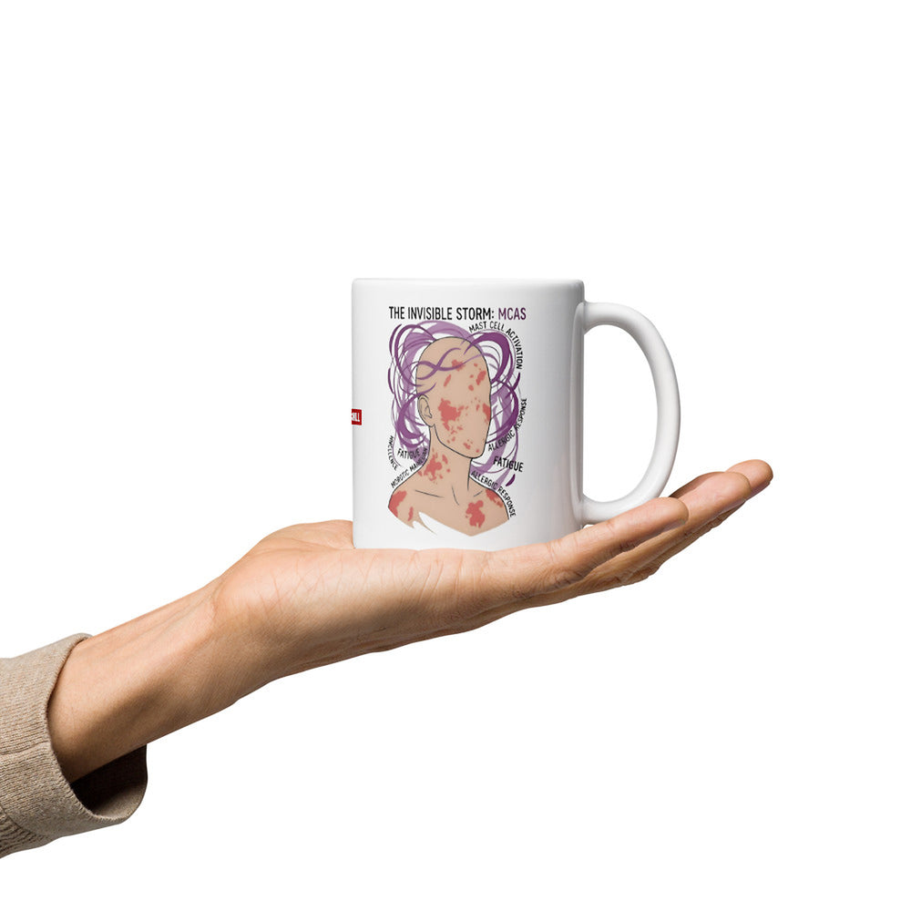 ILLTOCHILL MCAS awareness Mast cell activation syndrome gift White glossy mug – Lifestyle 2, Premium Handle on Right