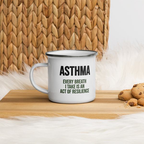 ILLTOCHILL Asthma awareness and support gift Enamel Mug – Lifestyle 4 Left