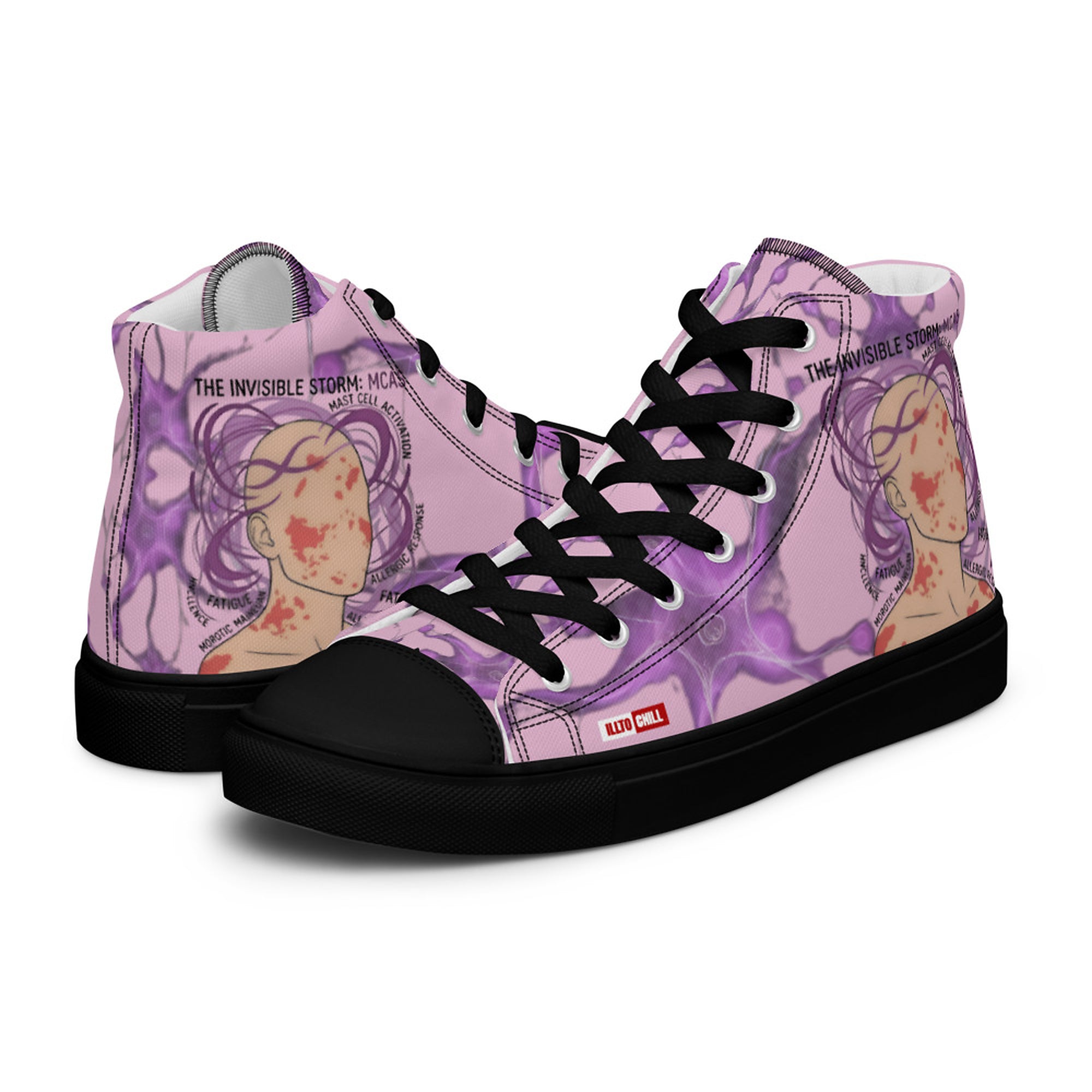 ILLTOCHILL MCAS Awareness Women's High Top Shoes – Flat 3 Left (Mcas Awareness Women's High Top Shoes)