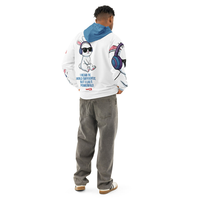 ILLTOCHILL Hard of hearing support gift for hearing impaired Unisex cotton hoodie – Men's Back (White)