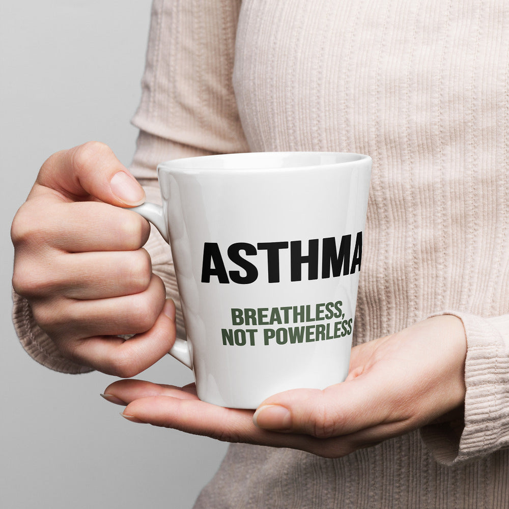 ILLTOCHILL Asthma awareness and support gift Latte mug – Lifestyle 1 Left