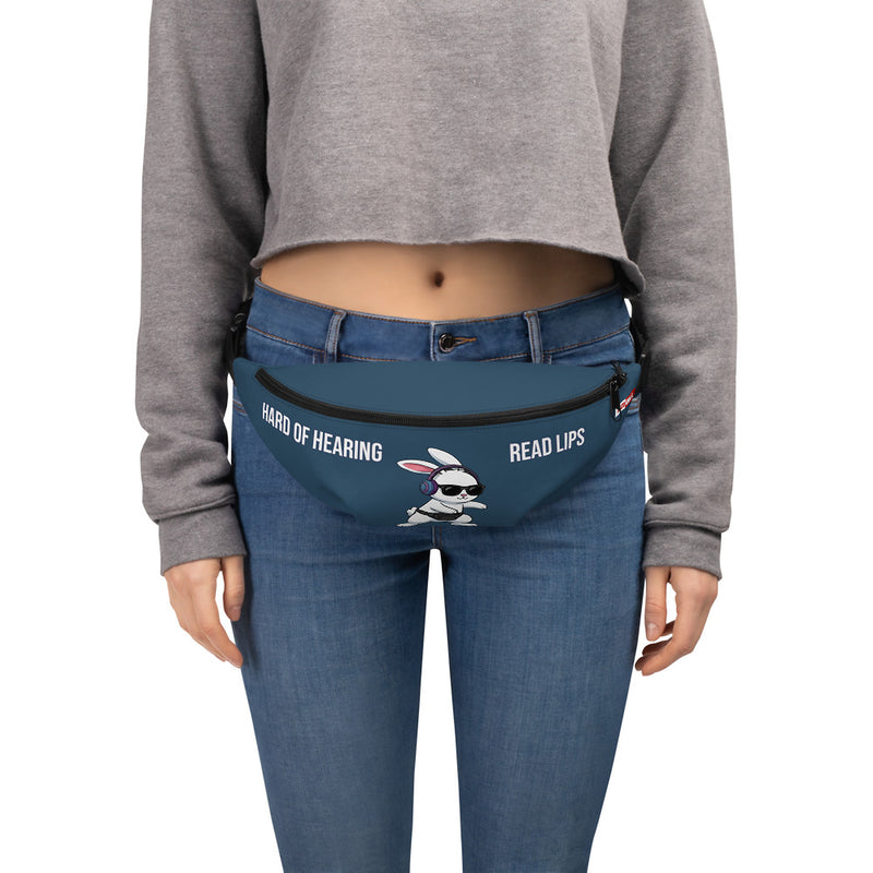 ILLTOCHILL Hard of Hearing Awareness Fanny Pack – Women's Front (Black)