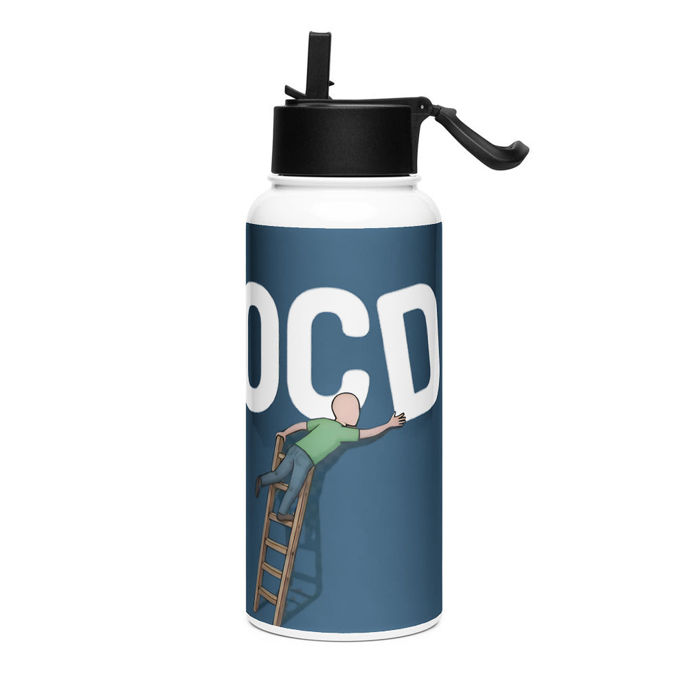 ILLTOCHILL OCD awareness gift Stainless steel water bottle with a straw lid – Flat Left