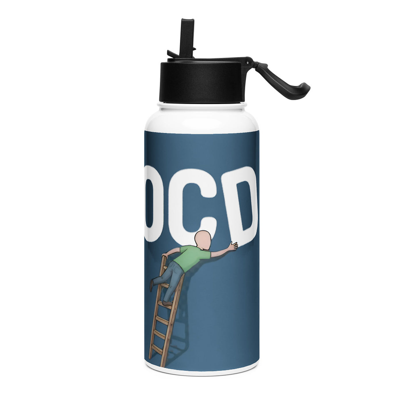 ILLTOCHILL OCD awareness gift Stainless steel water bottle with a straw lid – Flat Left