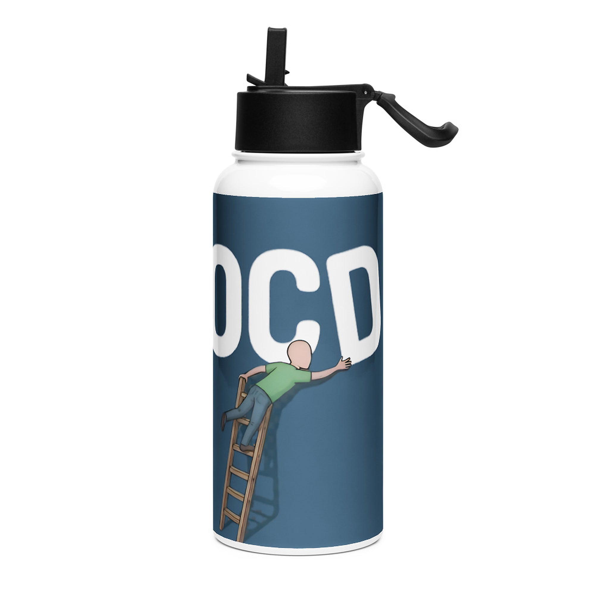ILLTOCHILL OCD awareness gift Stainless steel water bottle with a straw lid – Flat Left