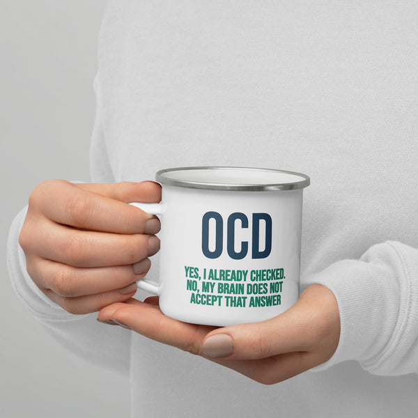 ILLTOCHILL OCD awareness Obsessive-Compulsive Disorder gift Enamel Mug – Lifestyle 7 Left
