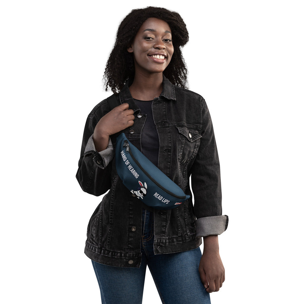 ILLTOCHILL Hard of Hearing Awareness Fanny Pack – Women's 3 Front (Black)