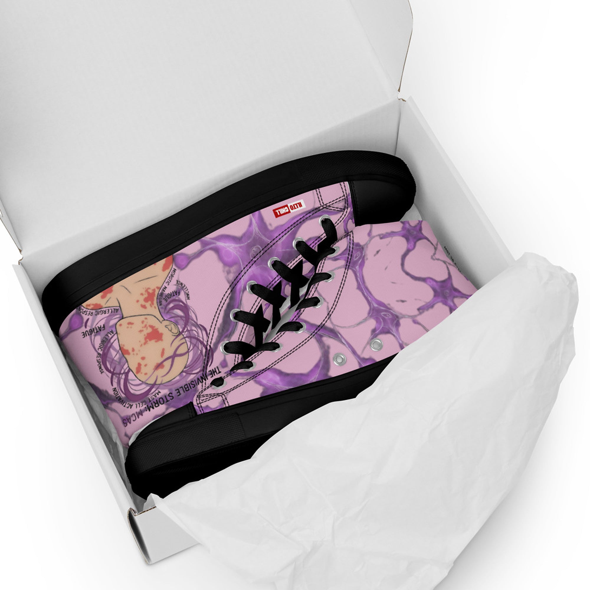 ILLTOCHILL MCAS Awareness Women's High Top Shoes – Flat 5 Front (Mcas Awareness Women's High Top Shoes)