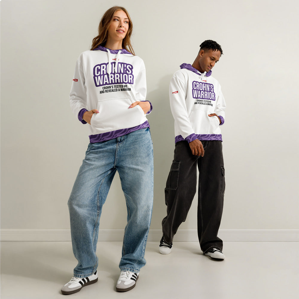 ILLTOCHILL Crohn's disease awareness and support gift unisex cotton hoodie – Duet Front (White)