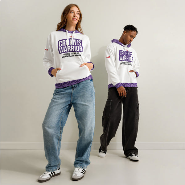 ILLTOCHILL Crohn's disease awareness and support gift unisex cotton hoodie – Duet Front (White)