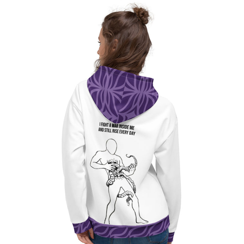 ILLTOCHILL Crohn's disease awareness and support gift heavyweight unisex hoodie – Women's Back (White)