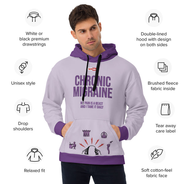 ILLTOCHILL Chronic Migraine awareness and support gift Heavyweight Unisex Hoodie – Product specs Front (Black)