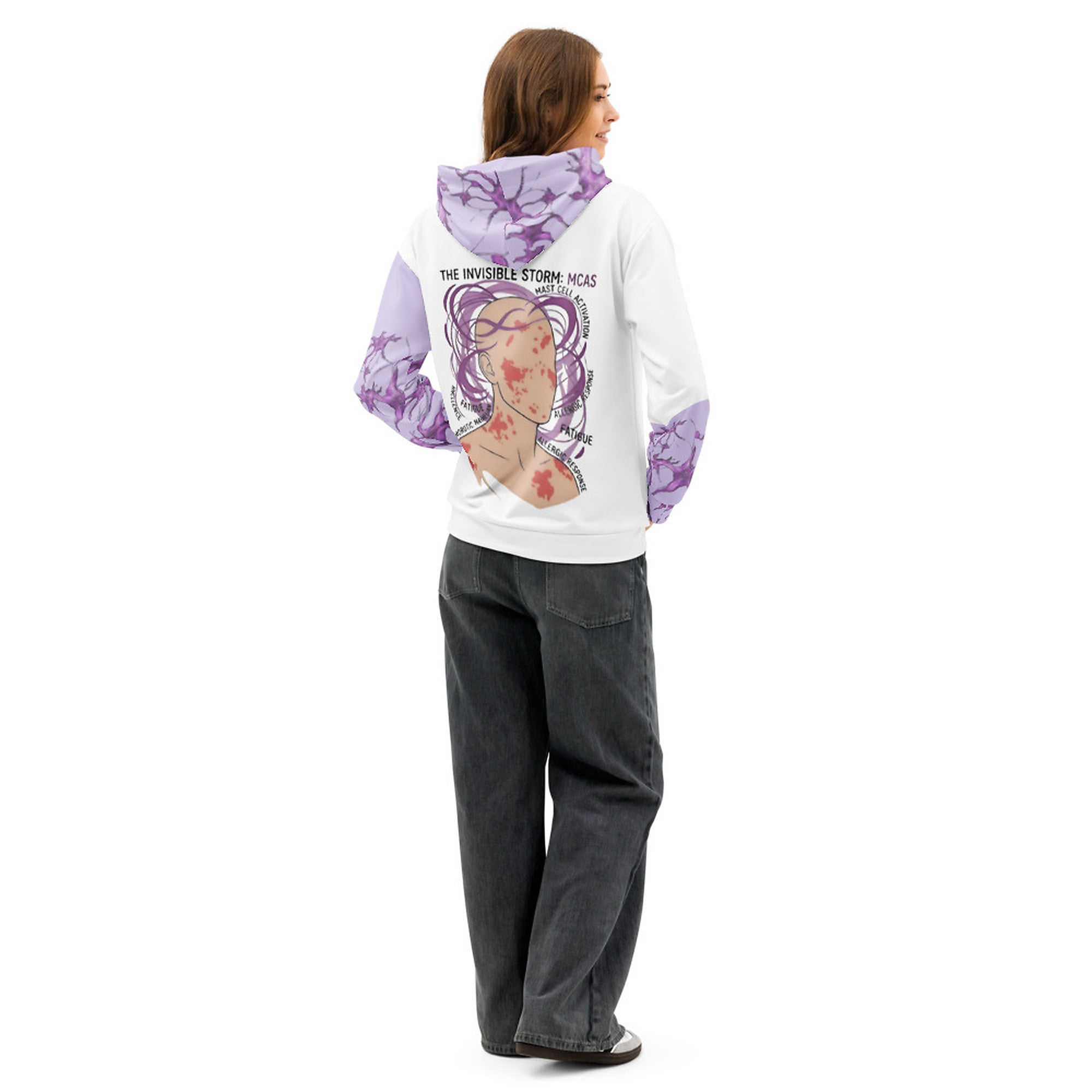 ILLTOCHILL MCAS awareness Mast cell activation syndrome gift unisex cotton hoodie – Women's Back (White)