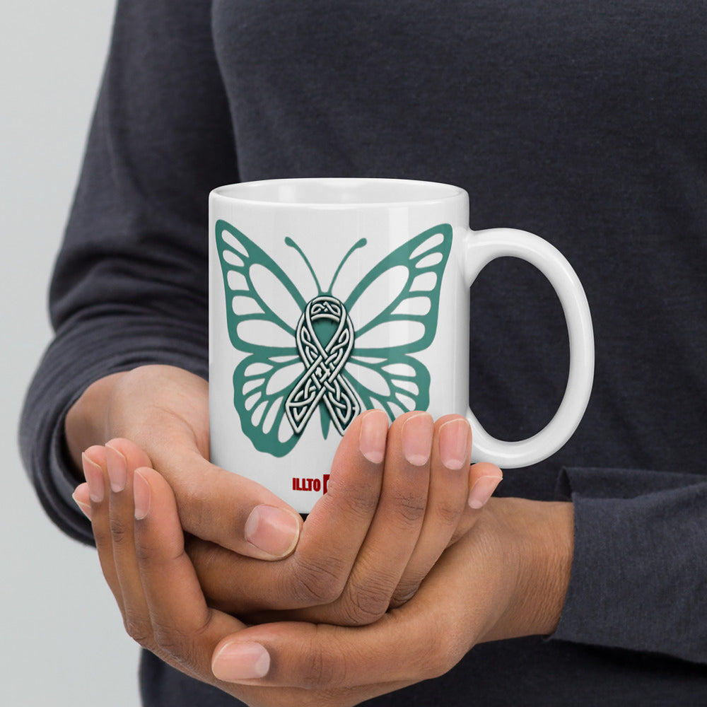 ILLTOCHILL POTS awareness gift White glossy mug – Lifestyle 2 Handle on Right
