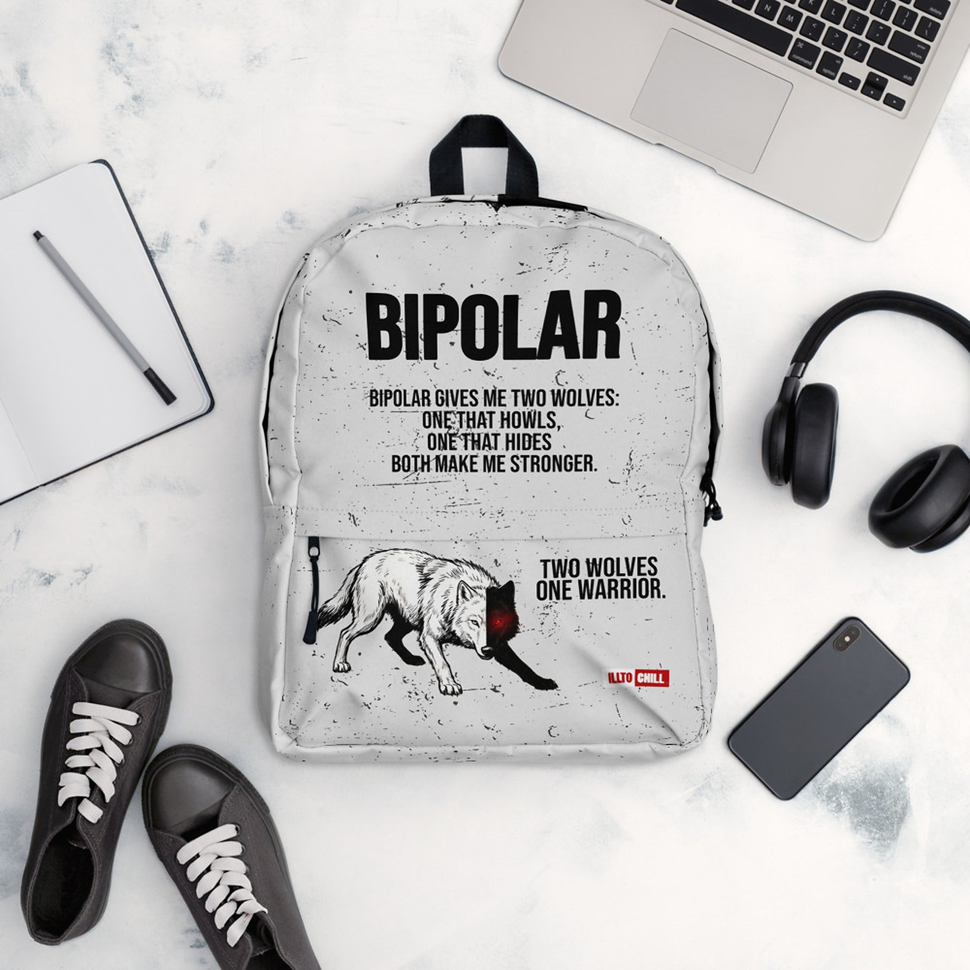 ILLTOCHILL Bipolar Support Backpack – Flat Lifestyle Front (Clear)