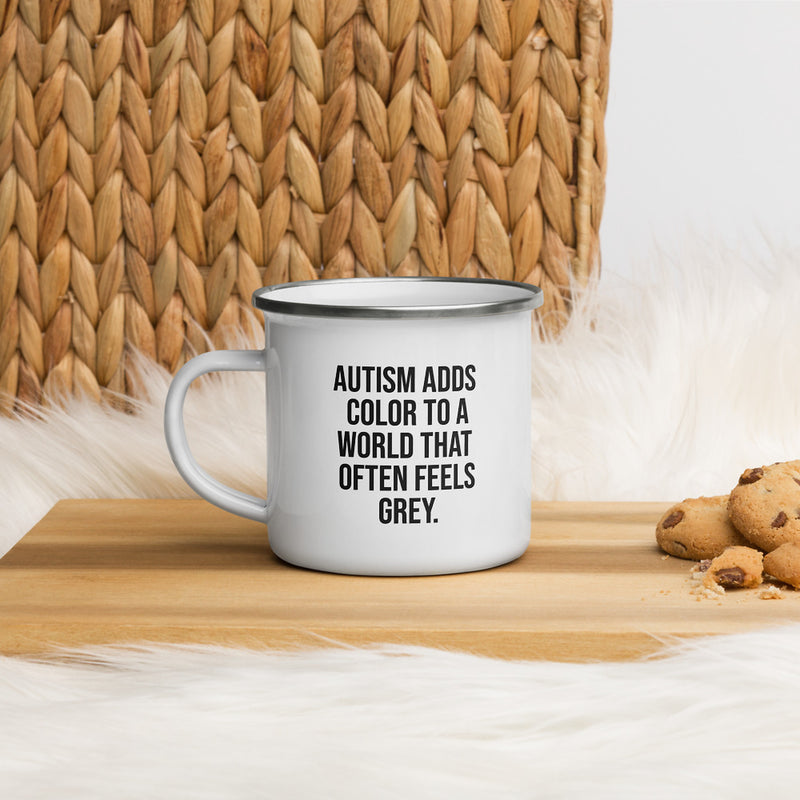 ILLTOCHILL Autism awareness neurodiversity gift Enamel Mug – Lifestyle 4 Left