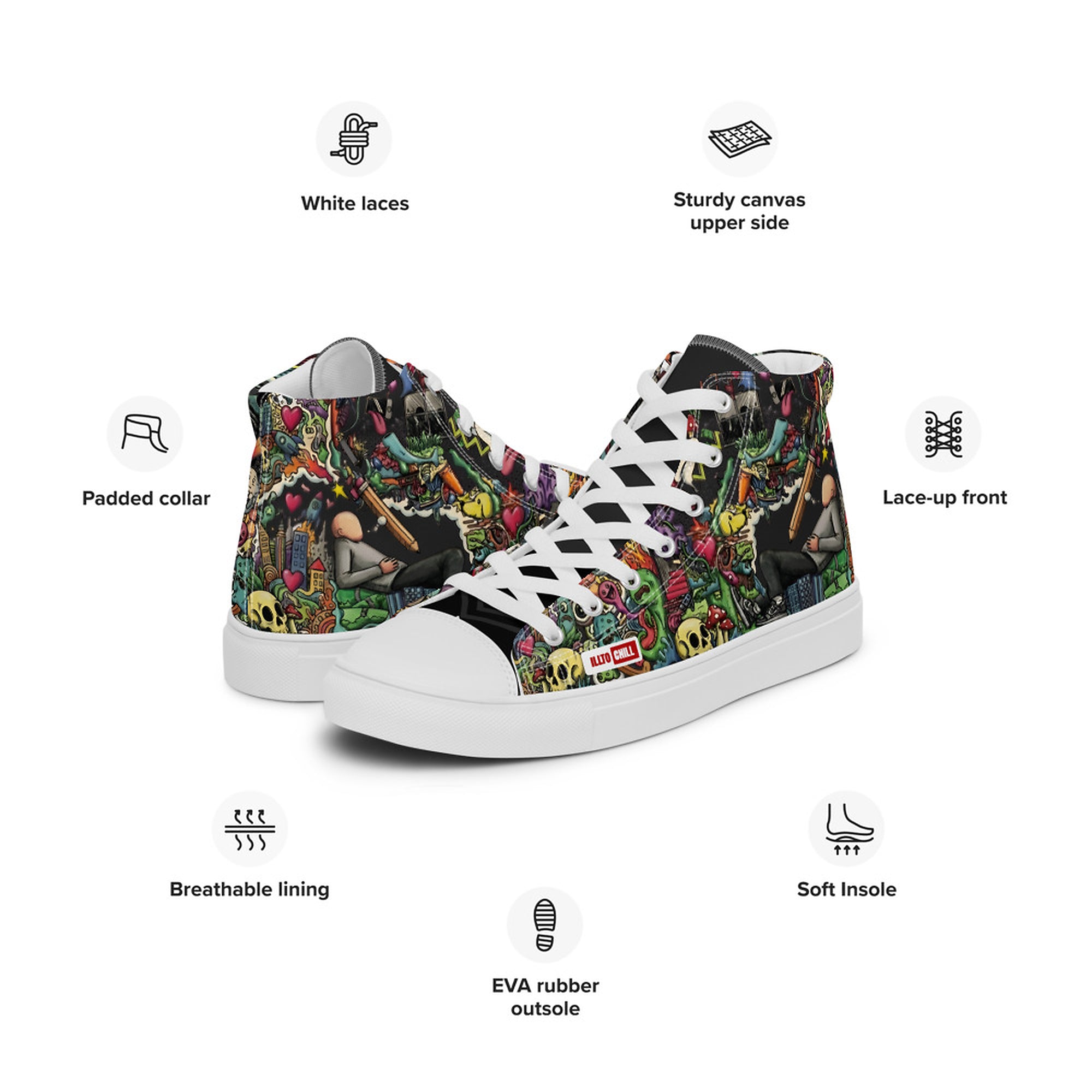 ILLTOCHILL Adhd Attention deficit awareness gift Men’s high top canvas shoes – Product specs Left #2