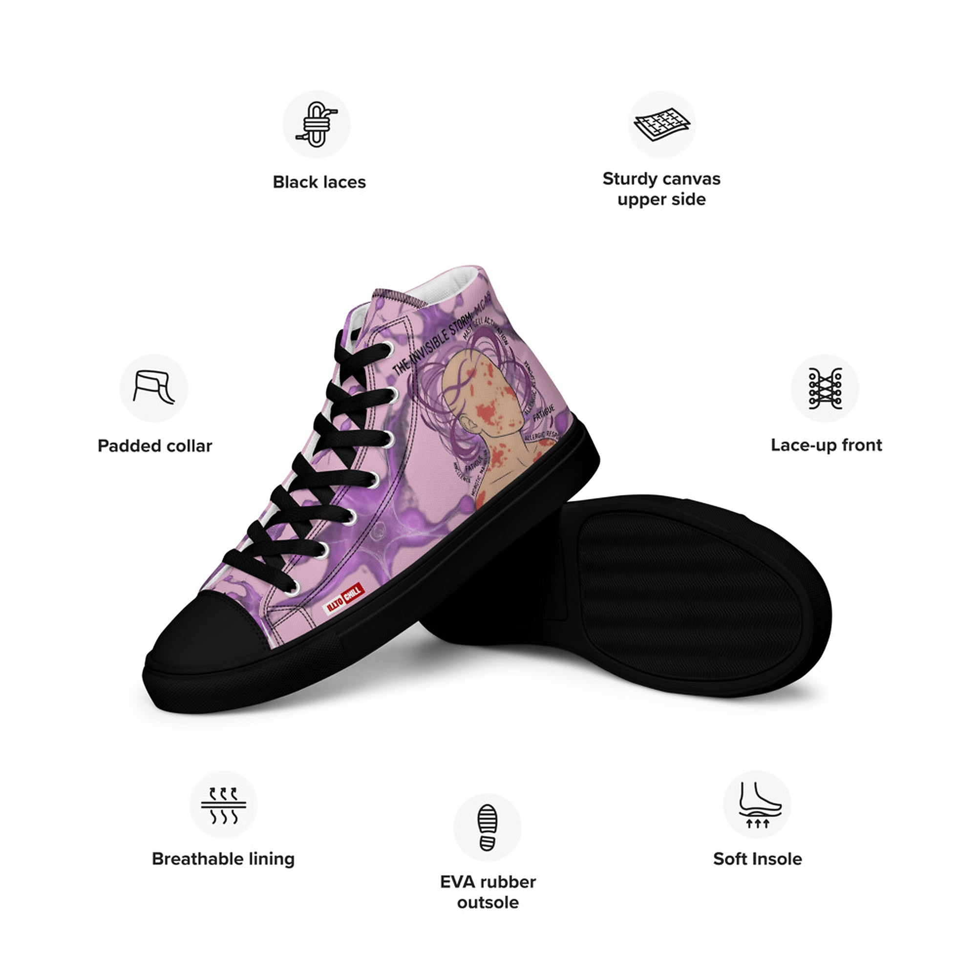 ILLTOCHILL MCAS Awareness Women's High Top Shoes – Product specs Left (Mcas Awareness Women's High Top Shoes)
