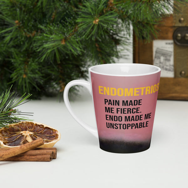 ILLTOCHILL Endometriosis awareness Endo warrior gift Latte mug – Lifestyle 3 Left