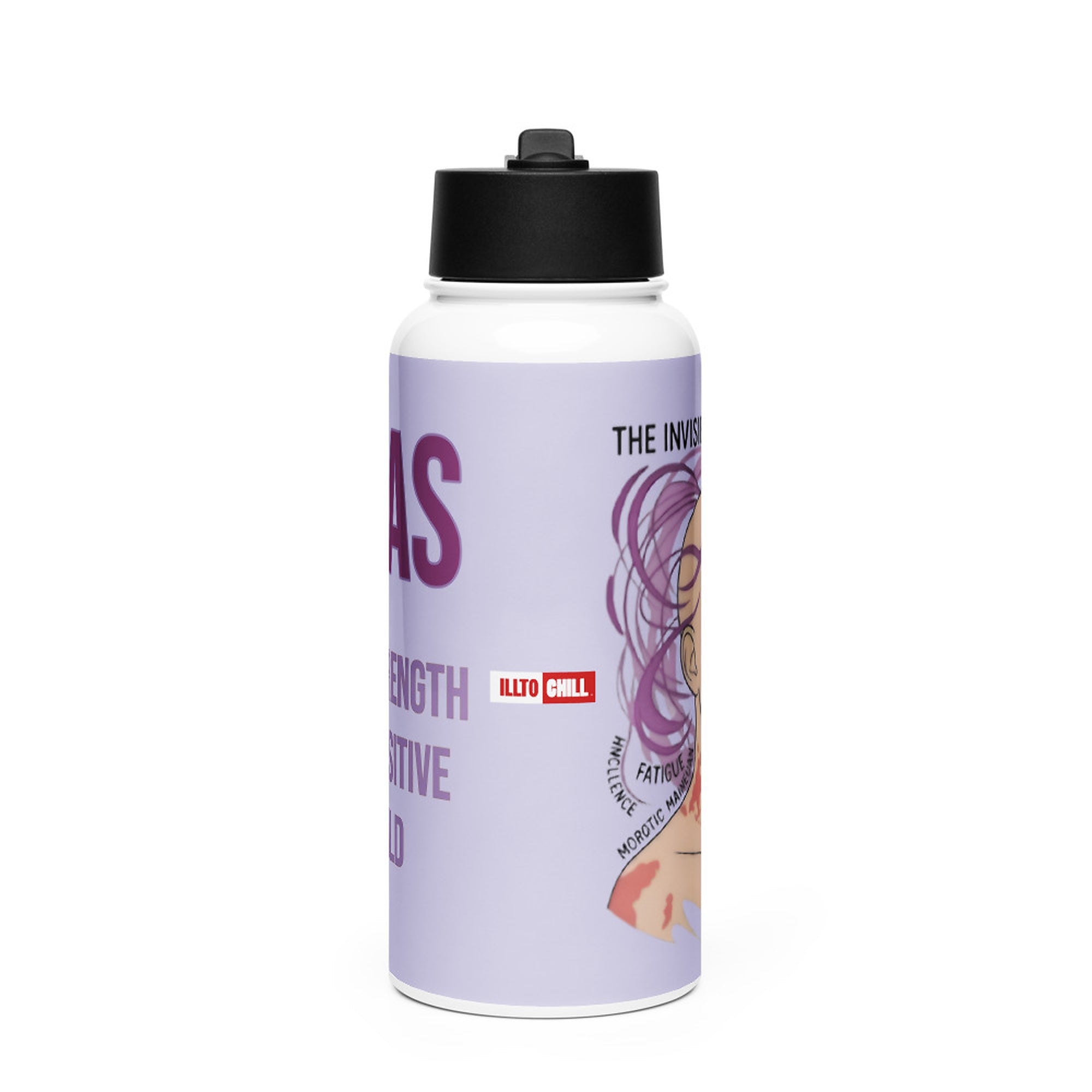 ILLTOCHILL MCAS awareness gift Stainless steel water bottle with a straw lid – Flat Front