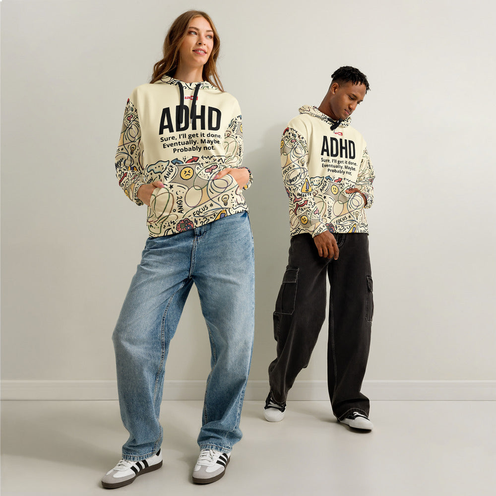 ILLTOCHILL Adhd Attention deficit awareness gift Unisex cotton hoodie – Duet Front (Black)