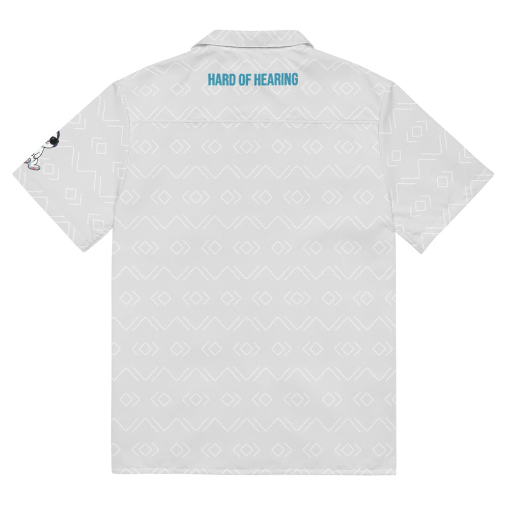 ILLTOCHILL Hard of Hearing awareness hearing impaired support Unisex button shirt – Flat Back (White)