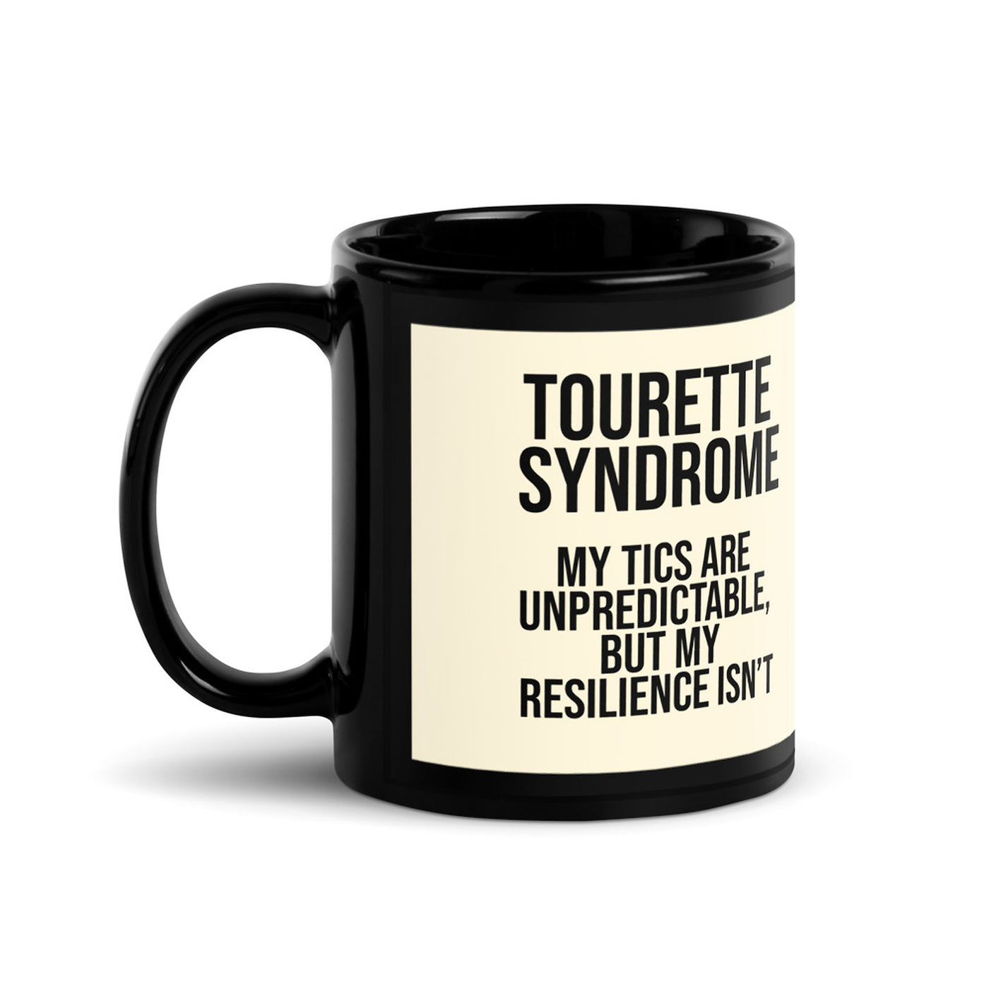 ILLTOCHILL Tourette syndrome awareness TS gift Black Glossy Mug – Flat Handle on Left