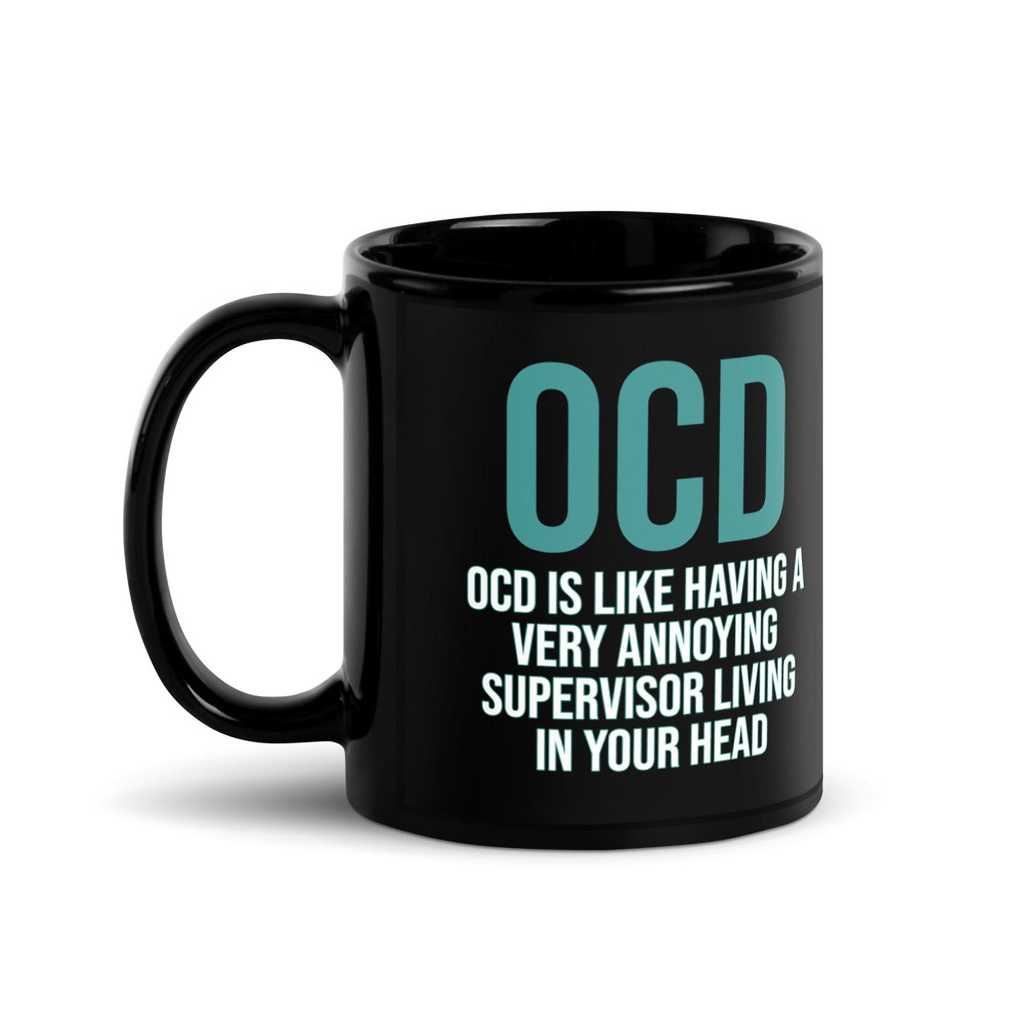 ILLTOCHILL OCD awareness Obsessive-Compulsive Disorder gift Black Glossy Mug – Flat Handle on Left