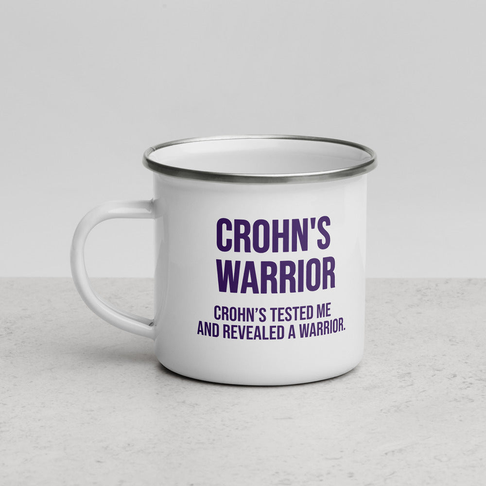ILLTOCHILL Crohn's disease awareness and support gift Enamel Mug – Lifestyle 3 Left