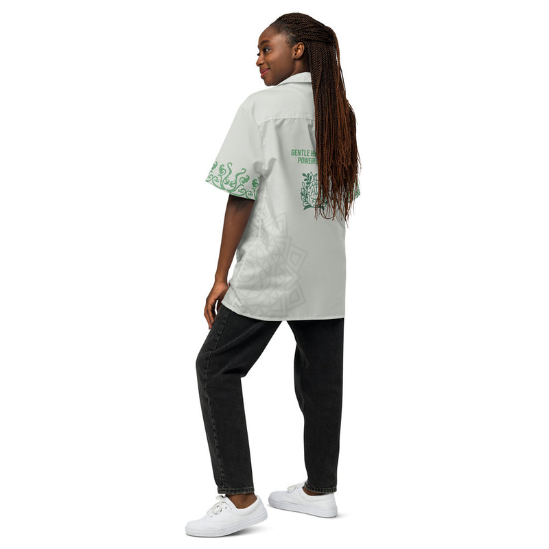 ILLTOCHILL TBI Traumatic brain injury support Unisex button shirt – Women's Back (White)