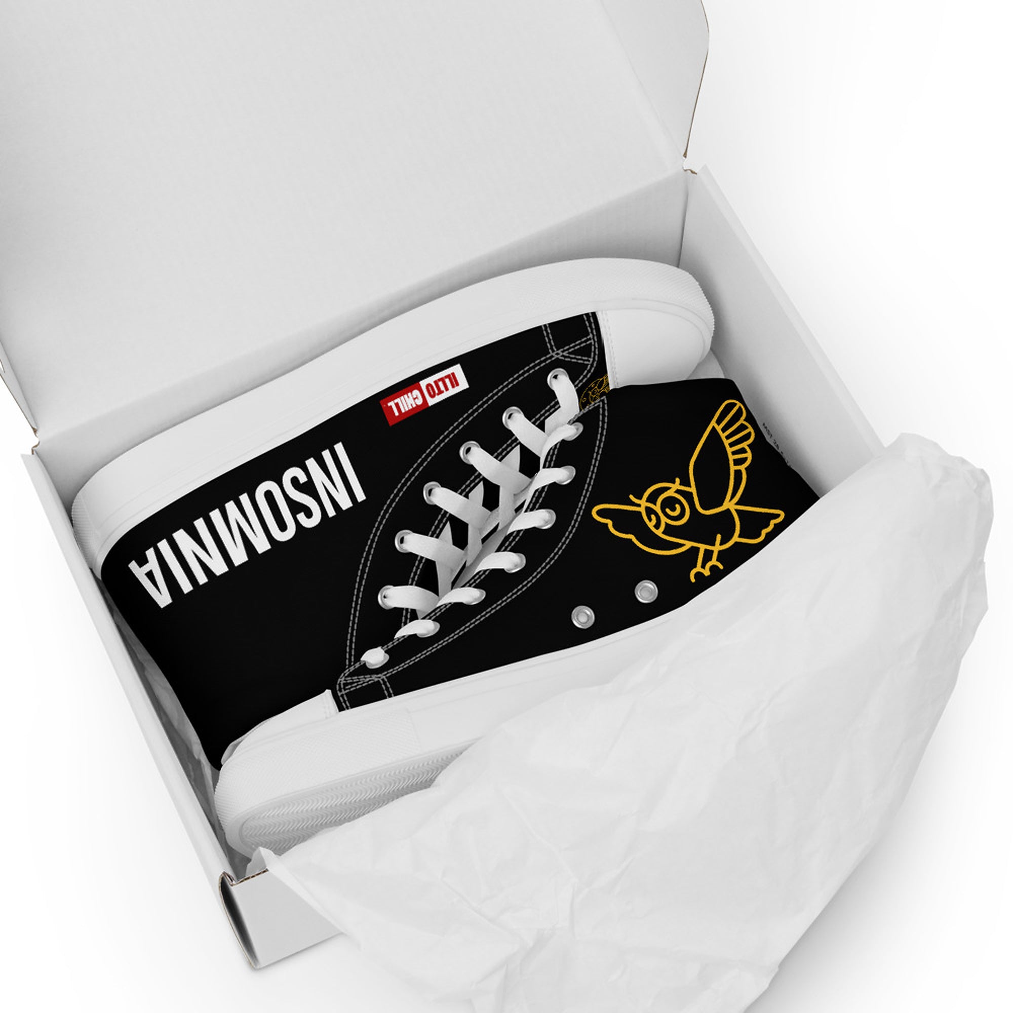 ILLTOCHILL Insomnia Night Owl Men’s high top canvas shoes – Flat 5 Front
