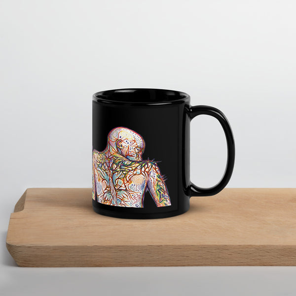 ILLTOCHILL Fibromyalgia awareness fibro gift Black Glossy Mug – Lifestyle 3 Handle on Right