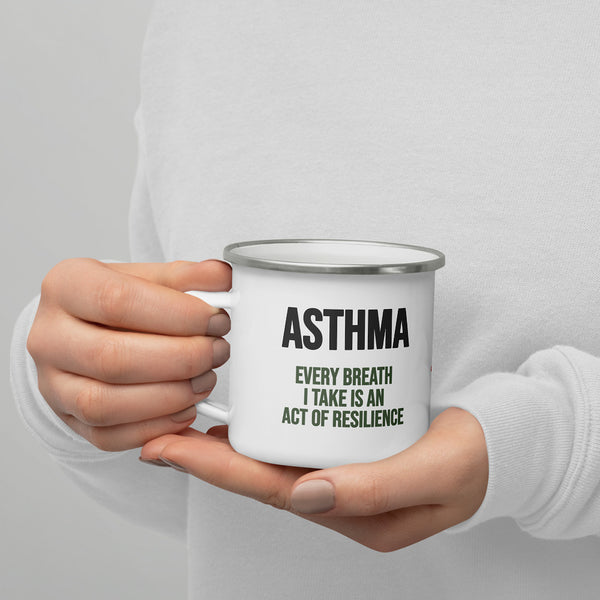 ILLTOCHILL Asthma awareness and support gift Enamel Mug – Lifestyle 7 Left