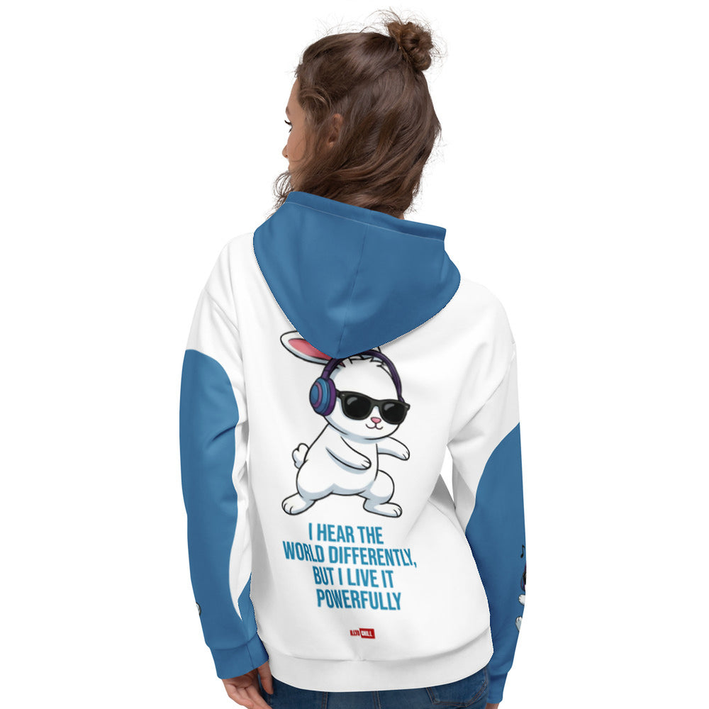 ILLTOCHILL Hard of hearing support gift for hearing impaired heavyweight Unisex hoodie – Women's Back (White)