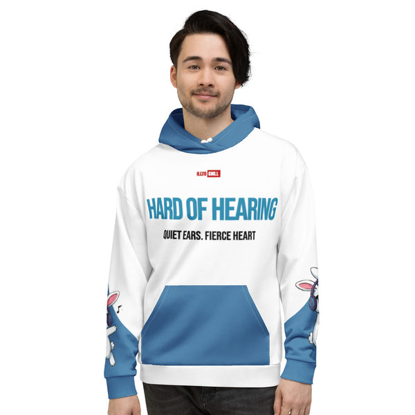 ILLTOCHILL Hard of hearing support gift for hearing impaired heavyweight Unisex hoodie – Men's Front (White)