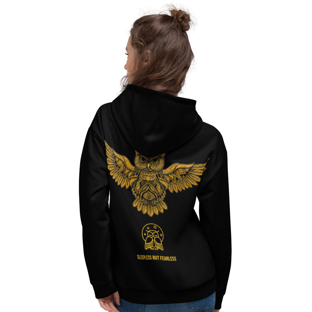 ILLTOCHILL Insomnia Night Owl Unisex heavyweight Hoodie – Women's Back (Black)