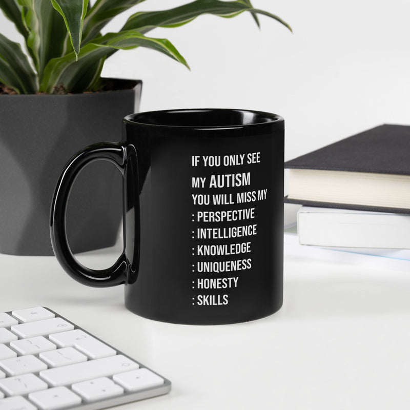 ILLTOCHILL Autism awareness neurodiversity gift Black Glossy Mug – Lifestyle 2 Handle on Left