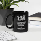 ILLTOCHILL Hard of hearing support gift for hearing impaired Black Glossy Mug – Lifestyle 2 Handle on Left