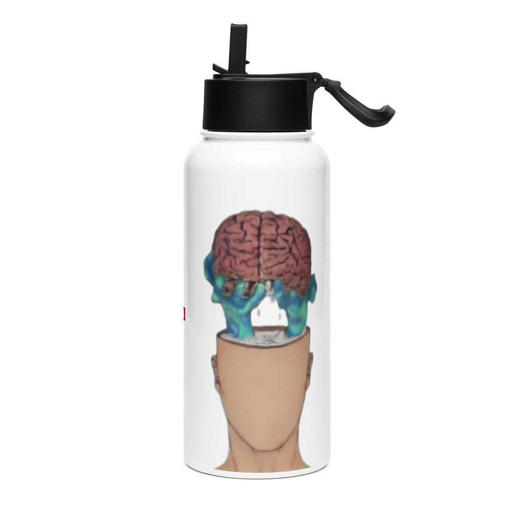 ILLTOCHILL IIH awareness Idiopathic support gift Stainless steel water bottle with a straw lid – Flat Left