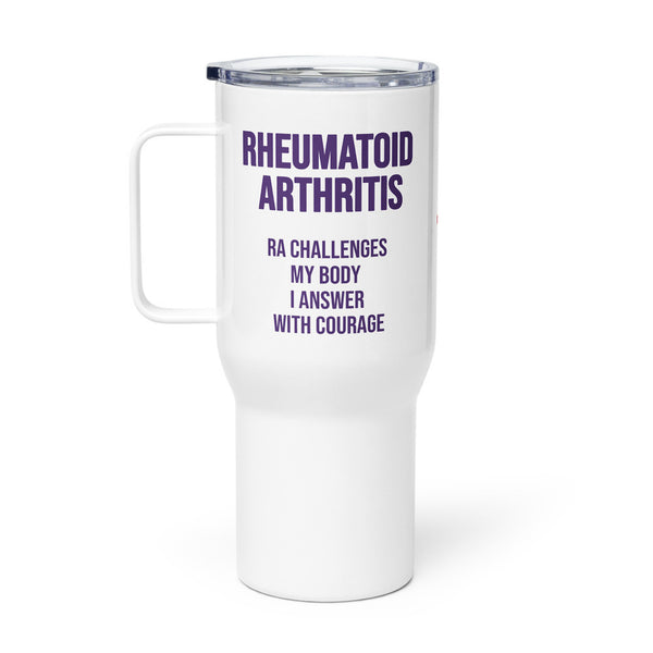 ILLTOCHILL RA awareness Rheumatoid Arthritis support gift Travel mug with a handle – Flat Right