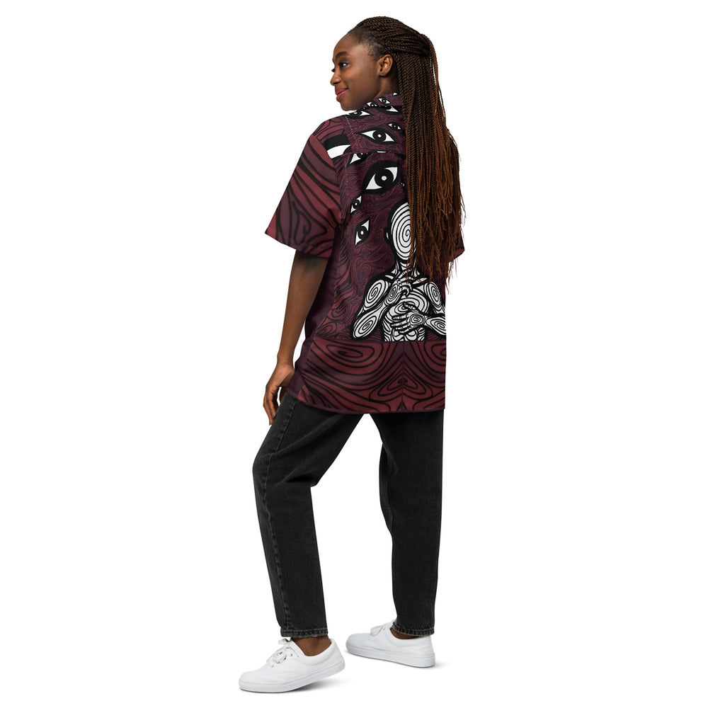 ILLTOCHILL Anxiety awareness Unisex button shirt – Women's Back (Black)