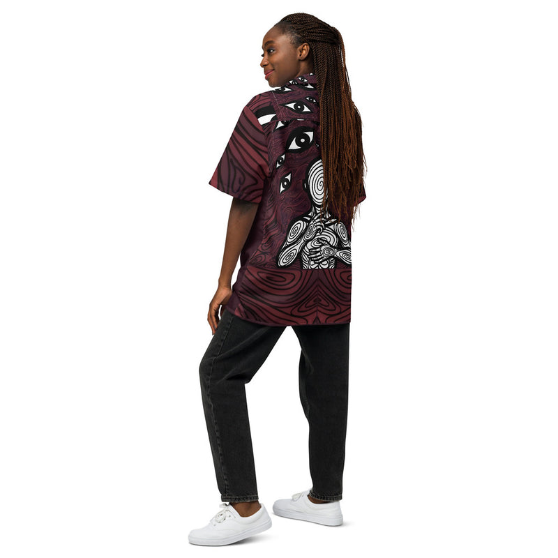 ILLTOCHILL Anxiety awareness Unisex button shirt – Women's Back (Black)