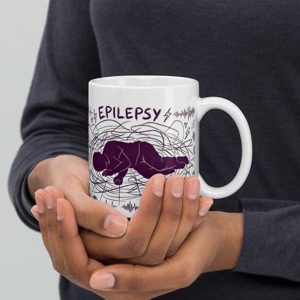 ILLTOCHILL Epilepsy awareness and support gift White glossy mug – Lifestyle 2 Handle on Right