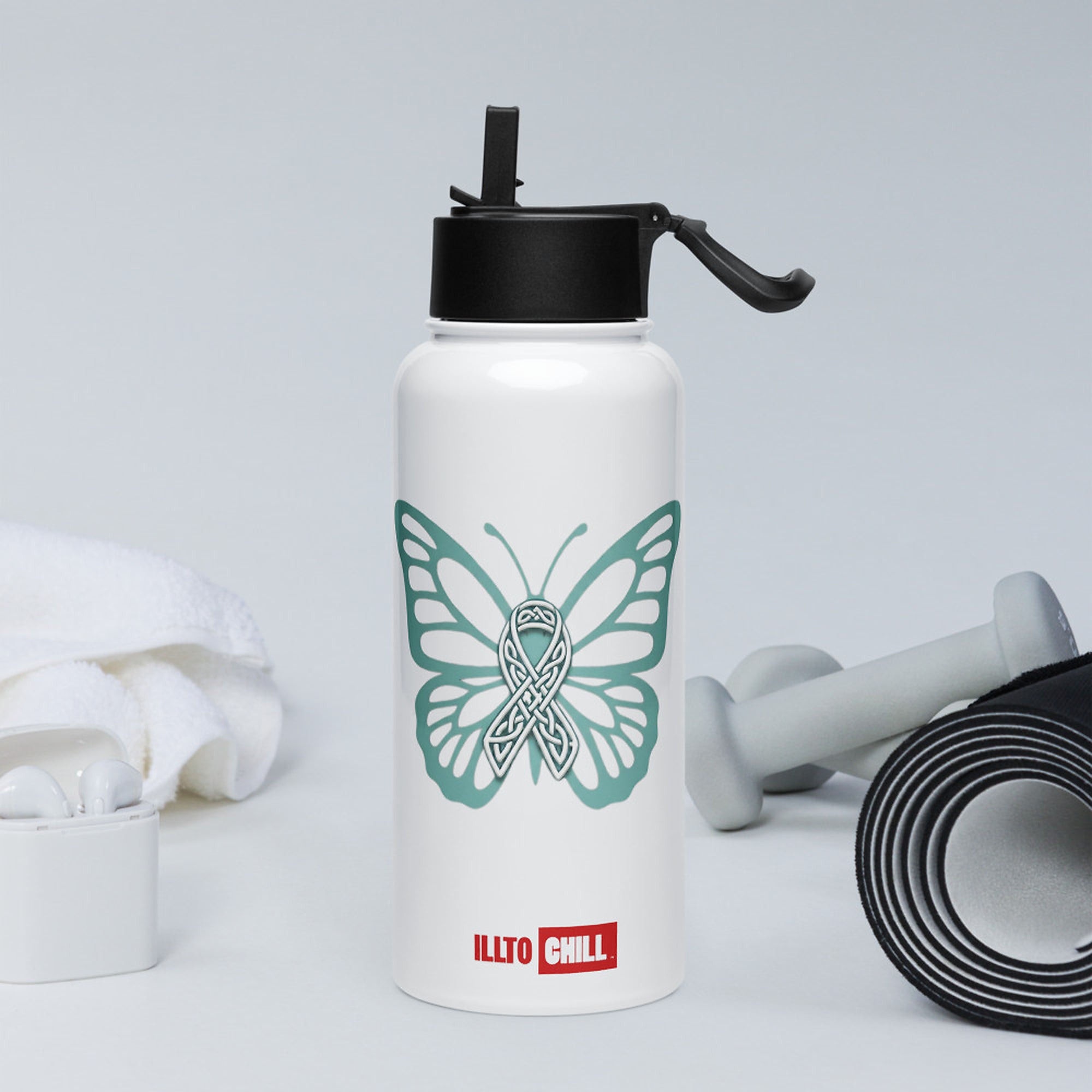 ILLTOCHILL POTS awareness gift Stainless steel water bottle with a straw lid – Lifestyle 2 Left