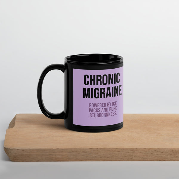 ILLTOCHILL Chronic Migraine awareness and support gift Black Glossy Mug – Lifestyle 3 Handle on Left