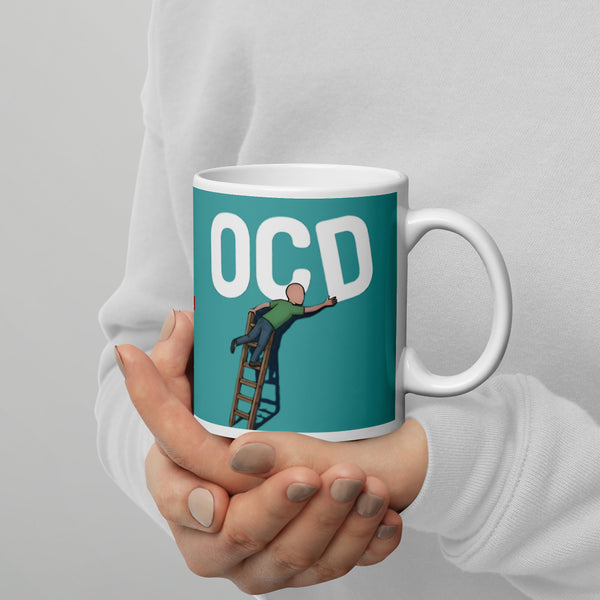 ILLTOCHILL OCD awareness Obsessive-Compulsive Disorder gift White glossy mug – Lifestyle 3 Handle on Right